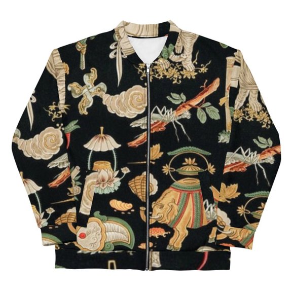 Chinese Pattern  Polychrome Ornement Vintage Art Unisex Bomber Jackets. - Picture 2 of 10